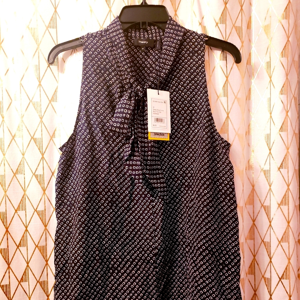 NWT: 100% Silk THEORY Scarf Tie Halter Blouse M